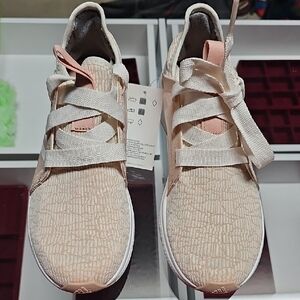 Adidas Cream Sneakers with Knit Upper and Unique Lacing